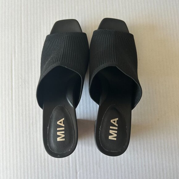 Mia Open Toe Heel Slip On Block Heels Stretchy Knit - Picture 5 of 7